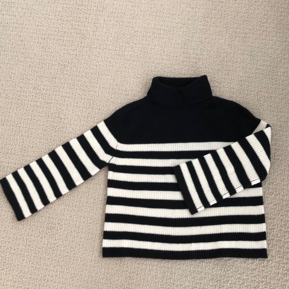 J. Crew wool cashmere black and ivory striped turtleneck, XS